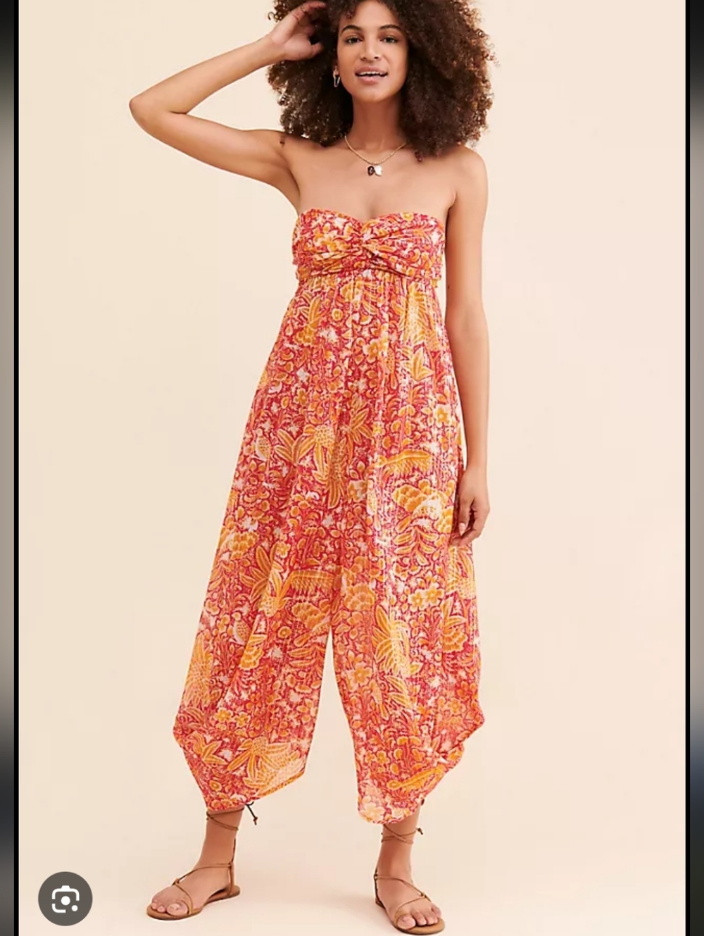 Anthropologie Wide-Leg Boho Harem Pants in Pink and Orange Floral Sleeveless